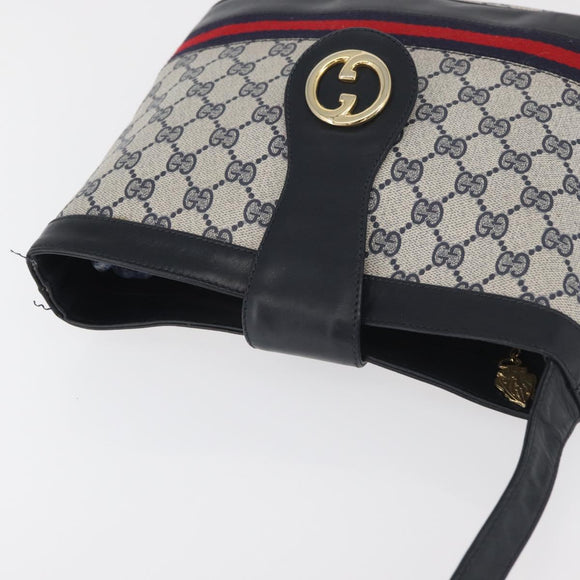GUCCI GG Supreme Sherry Line Shoulder Bag PVC Navy Gold Auth 178128