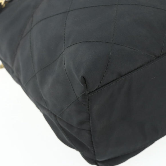 PRADA Ketting Tote Tas Nylon Zwart Goud Auth 178129