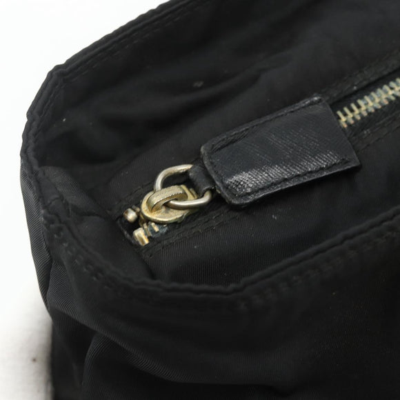 PRADA Ketting Tote Tas Nylon Zwart Goud Auth 178129