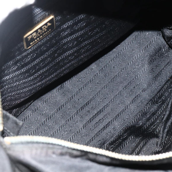 PRADA Ketting Tote Tas Nylon Zwart Goud Auth 178129