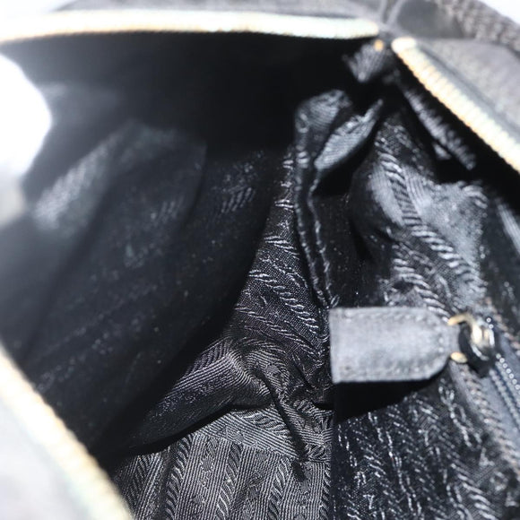 PRADA Ketting Tote Tas Nylon Zwart Goud Auth 178129