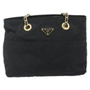 PRADA Ketting Tote Tas Nylon Zwart Goud Auth 178129-13