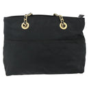 PRADA Ketting Tote Tas Nylon Zwart Goud Auth 178129-2