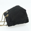 PRADA Ketting Tote Tas Nylon Zwart Goud Auth 178129-3