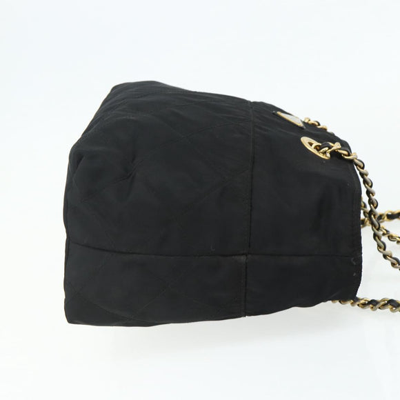 PRADA Ketting Tote Tas Nylon Zwart Goud Auth 178129