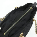 PRADA Ketting Tote Tas Nylon Zwart Goud Auth 178129-6