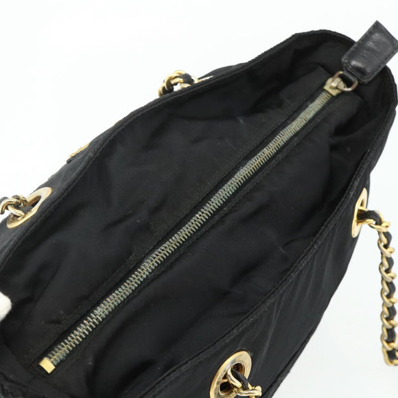 PRADA Ketting Tote Tas Nylon Zwart Goud Auth 178129