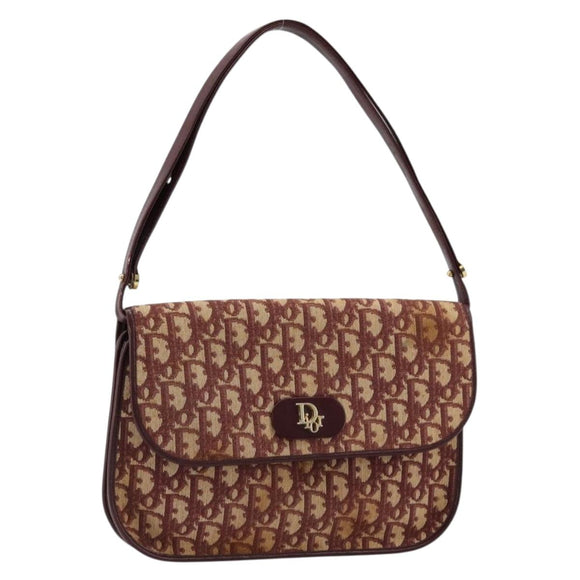 Christian Dior Trotter Canvas Shoulder Bag Red Gold Auth 178133