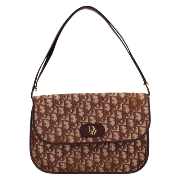Christian Dior Trotter Canvas Shoulder Bag Red Gold Auth 178133