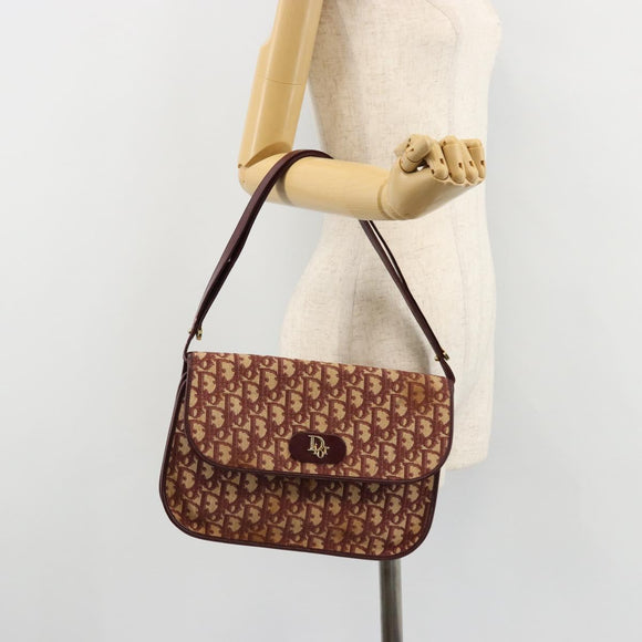 Christian Dior Trotter Canvas Shoulder Bag Red Gold Auth 178133