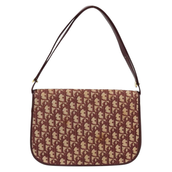 Christian Dior Trotter Canvas Shoulder Bag Red Gold Auth 178133