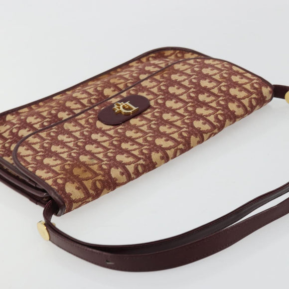 Christian Dior Trotter Canvas Shoulder Bag Red Gold Auth 178133