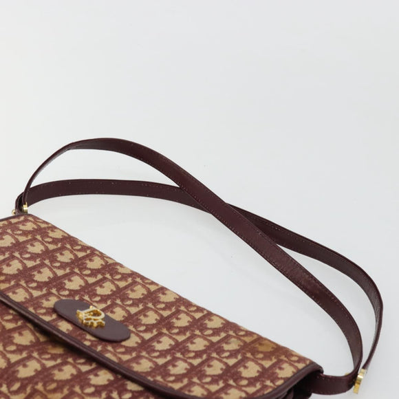 Christian Dior Trotter Canvas Shoulder Bag Red Gold Auth 178133