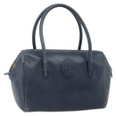 CARTIER Must Line Hand Bag Leather Navy Gold Auth 178134-1