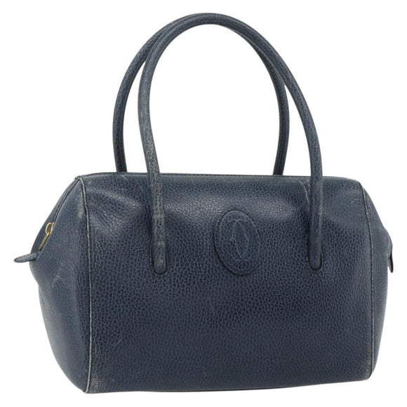 CARTIER Must Line Hand Bag Leather Navy Gold Auth 178134