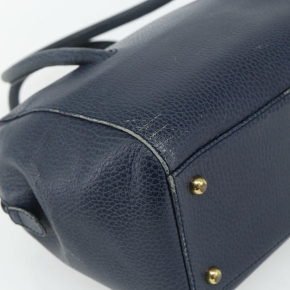 CARTIER Must Line Hand Bag Leather Navy Gold Auth 178134