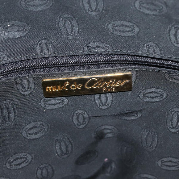 CARTIER Must Line Hand Bag Leather Navy Gold Auth 178134