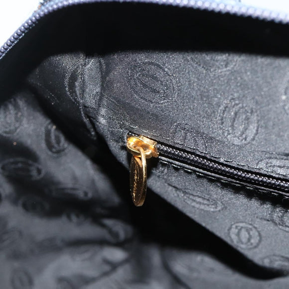 CARTIER Must Line Hand Bag Leather Navy Gold Auth 178134