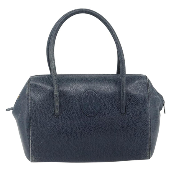 CARTIER Must Line Hand Bag Leather Navy Gold Auth 178134