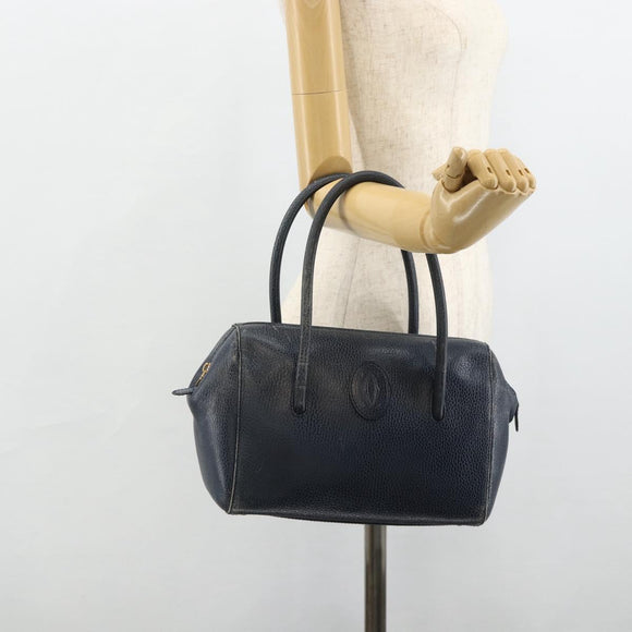 CARTIER Must Line Hand Bag Leather Navy Gold Auth 178134