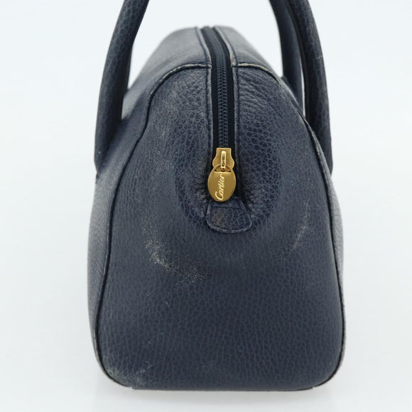 CARTIER Must Line Hand Bag Leather Navy Gold Auth 178134