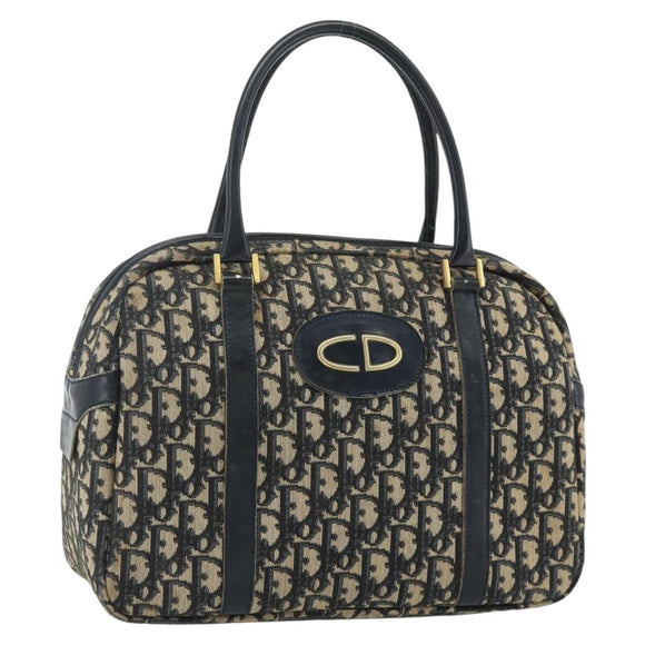 Christian Dior Trotter Canvas Hand Bag Navy Gold Auth 178151