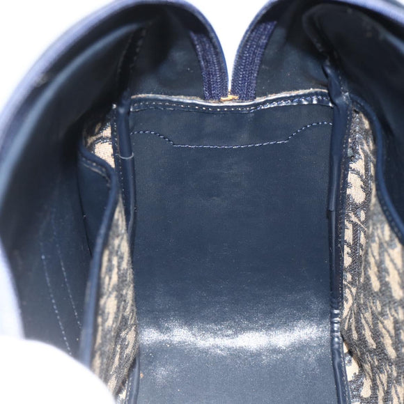 Christian Dior Trotter Canvas Hand Bag Navy Gold Auth 178151