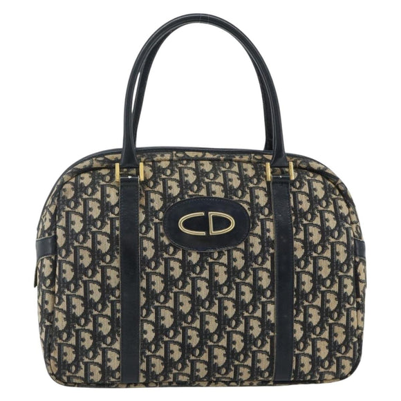 Christian Dior Trotter Canvas Hand Bag Navy Gold Auth 178151