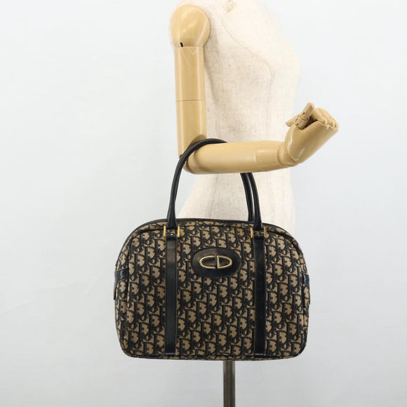Christian Dior Trotter Canvas Hand Bag Navy Gold Auth 178151