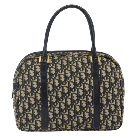 Christian Dior Trotter Canvas Hand Bag Navy Gold Auth 178151