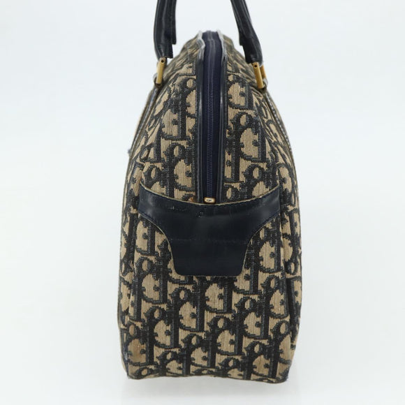 Christian Dior Trotter Canvas Hand Bag Navy Gold Auth 178151