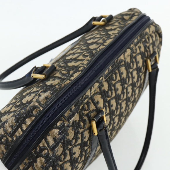 Christian Dior Trotter Canvas Hand Bag Navy Gold Auth 178151