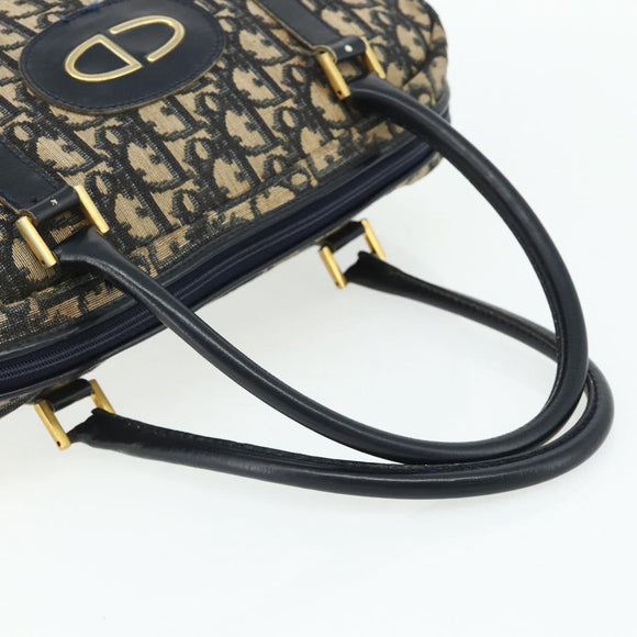Christian Dior Trotter Canvas Hand Bag Navy Gold Auth 178151