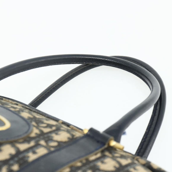 Christian Dior Trotter Canvas Hand Bag Navy Gold Auth 178151