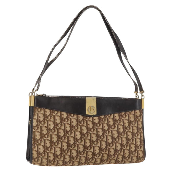 Christian Dior Trotter Canvas Shoulder Bag Brown Gold Auth 178153