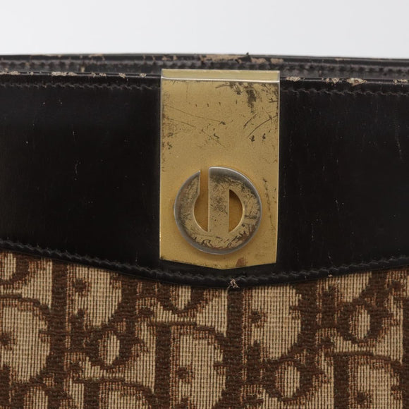 Christian Dior Trotter Canvas Shoulder Bag Brown Gold Auth 178153