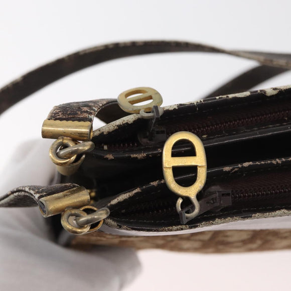 Christian Dior Trotter Canvas Shoulder Bag Brown Gold Auth 178153