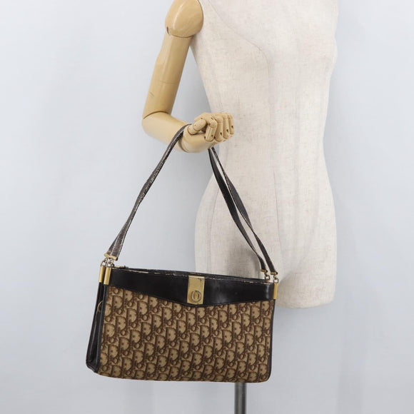 Christian Dior Trotter Canvas Shoulder Bag Brown Gold Auth 178153