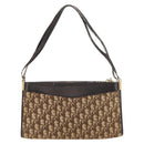 Christian Dior Trotter Canvas Shoulder Bag Brown Gold Auth 178153-2