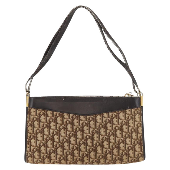 Christian Dior Trotter Canvas Shoulder Bag Brown Gold Auth 178153