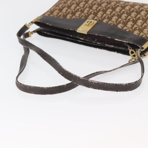 Christian Dior Trotter Canvas Schoudertas Bruin Goud Auth 178153