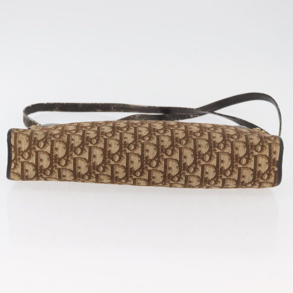 Christian Dior Trotter Canvas Schoudertas Bruin Goud Auth 178153