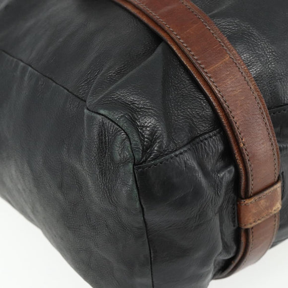 PRADA Tote Bag Leather Black Silver Auth 178161