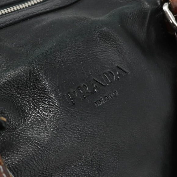PRADA Tote Bag Leather Black Silver Auth 178161