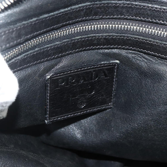 PRADA Tote Bag Leather Black Silver Auth 178161