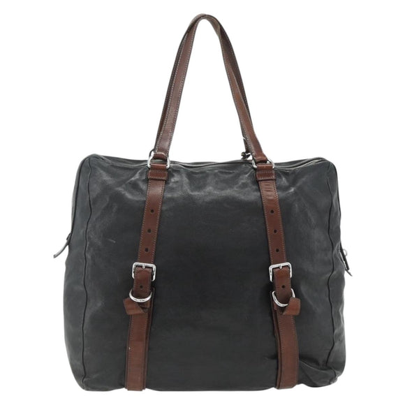 PRADA Tote Bag Leather Black Silver Auth 178161