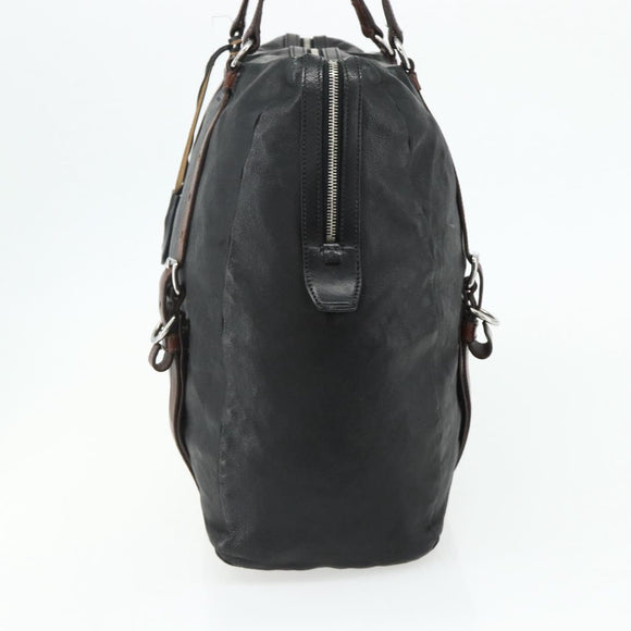 PRADA Tote Bag Leather Black Silver Auth 178161