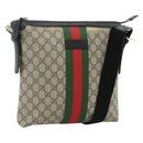 GUCCI GG Supreme Web Sherry Line Shoulder Bag PVC Beige Red 387111 Auth 178163-1