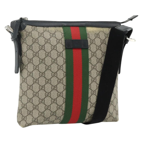 GUCCI GG Supreme Web Sherry Line Shoulder Bag PVC Beige Red 387111 Auth 178163