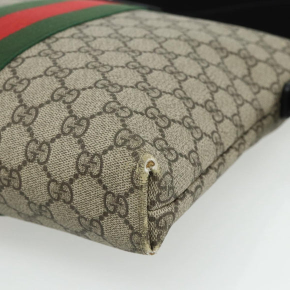 GUCCI GG Supreme Web Sherry Line Shoulder Bag PVC Beige Red 387111 Auth 178163